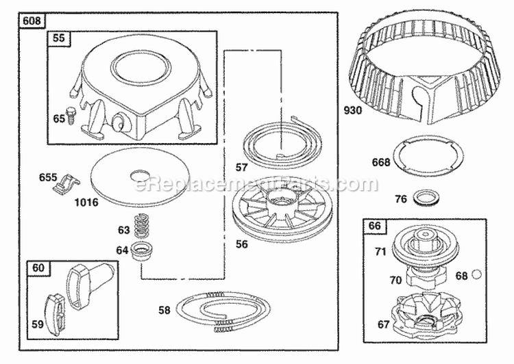 Rewind Assy Diagram and Parts List for 176452-0049-01  Briggs and Stratton Engine
